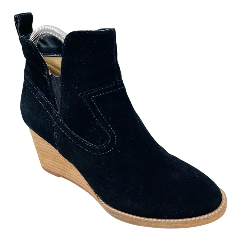 Blonde Irving Waterproof Black Suede Leather Wedge Heel Western Ankle Bootie
